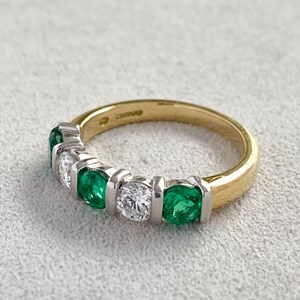 Beards Emerald & Diamond Five Stone Bar Set Ring