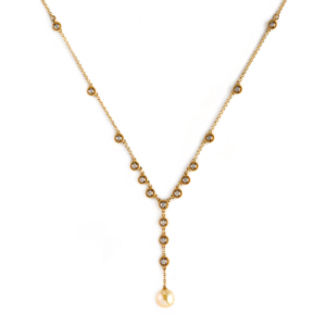 Beards Diamond and Champagne Pearl 18ct Yellow Gold Necklace