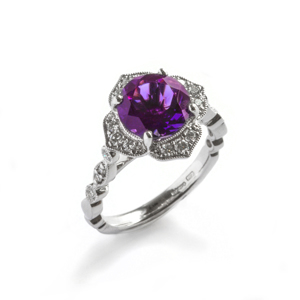 BEARDS Amethyst & Diamond Floral Ring