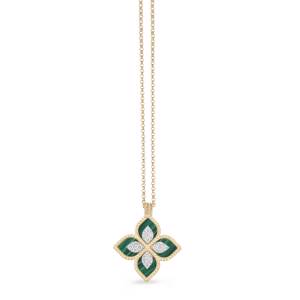 Roberto Coin PRINCESS FLOWER PENDANT WITH DIAMONDS AND MALACHITE