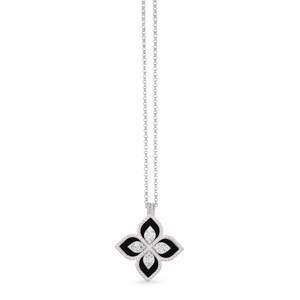 Roberto Coin PRINCESS FLOWER PENDANT WITH DIAMONDS AND BLACK JADE