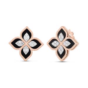 Roberto Coin PRINCESS FLOWER EARRINGS WITH BLACK JADE AND DIAMONDS