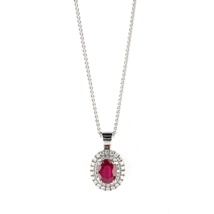 Beards 18ct White Gold Ruby & Diamond Double Halo Pendant