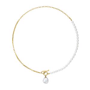 Dower & Hall Luna Medium Freshwater Pearl, Chain and Keshi Drop Necklace