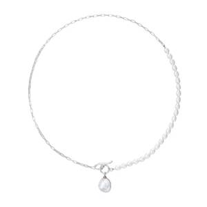 Dower & Hall Luna Medium Freshwater Pearl, Chain and Keshi Drop Necklace