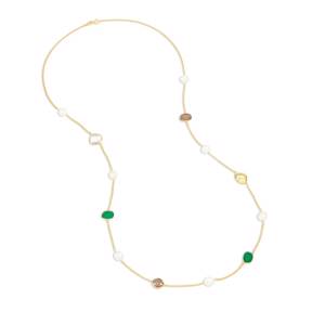 Dower & Hall Long Green Gemstone & Baroque Pearl Necklace