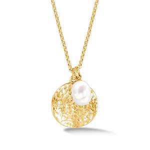 Hammered Disc & White Freshwater Pearl Nomad Pendant