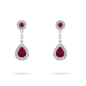 Beards 18ct White Gold Ruby & Diamond Drop Earrings