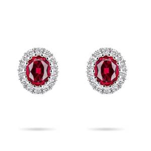 Beards 18ct White Gold Oval Ruby & Diamond Cluster Earrings