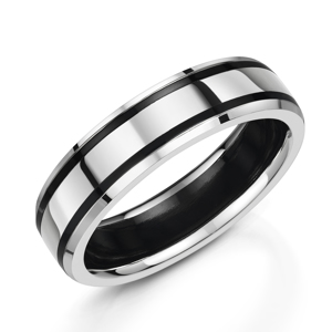 Zedd 9ct White Gold Ring with Zirconium Stripes 6mm