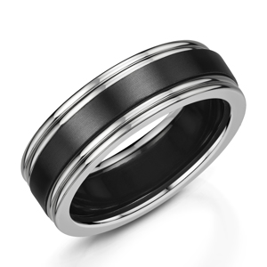 Zedd Matte Zirconium Ring with Ribbed 9ct White Gold Edges 7mm