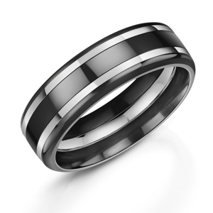 Zedd Polished Zirconium Ring with Platinum Stripes 7mm