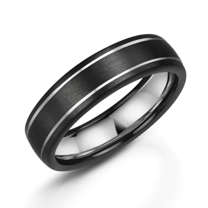 Zedd Satin Finish Zirconium & Two Silver Stripe Ring 6mm