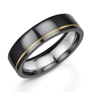 Zedd Polished Zirconium & Silver Ring with 9ct Yellow Gold Stripe 6mm