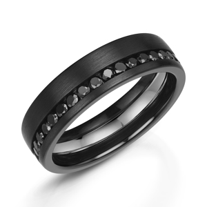 Zedd Brushed Zirconium & Platinum Ring with Black Diamond 6mm
