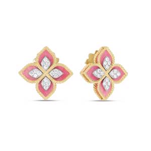 Roberto Coin PRINCESS FLOWER EARRINGS WITH RHODONITE AND DIAMONDS