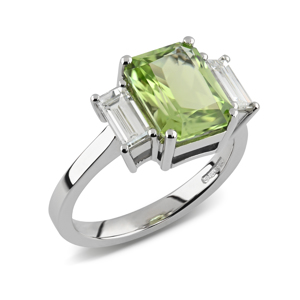 Beards Platinum Peridot & Diamond Three Stone Ring