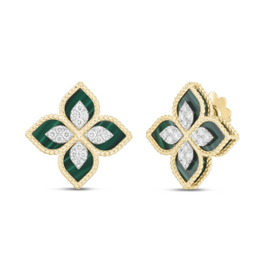 Roberto Coin PRINCESS FLOWER EARRINGS WITH MALACHITE AND DIAMONDS