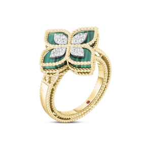 Roberto Coin PRINCESS FLOWER RING WITH MALACHITE AND DIAMONDS